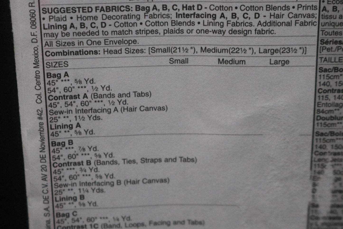 McCalls 5641 Laura Ashley Handbags and Hat Sewing Pattern - UNCUT