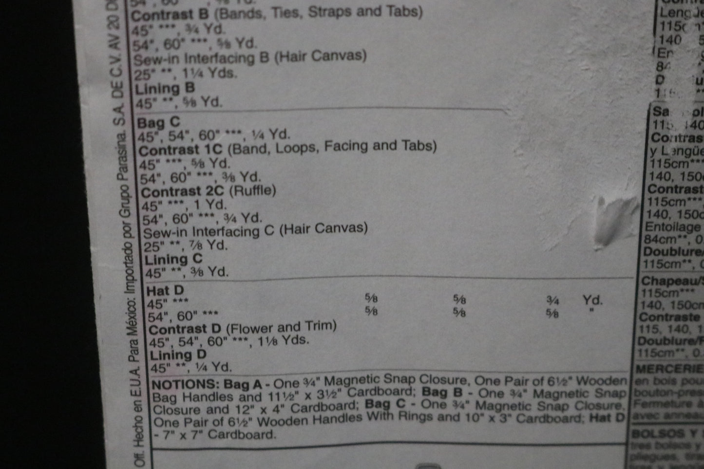 McCalls 5641 Laura Ashley Handbags and Hat Sewing Pattern - UNCUT