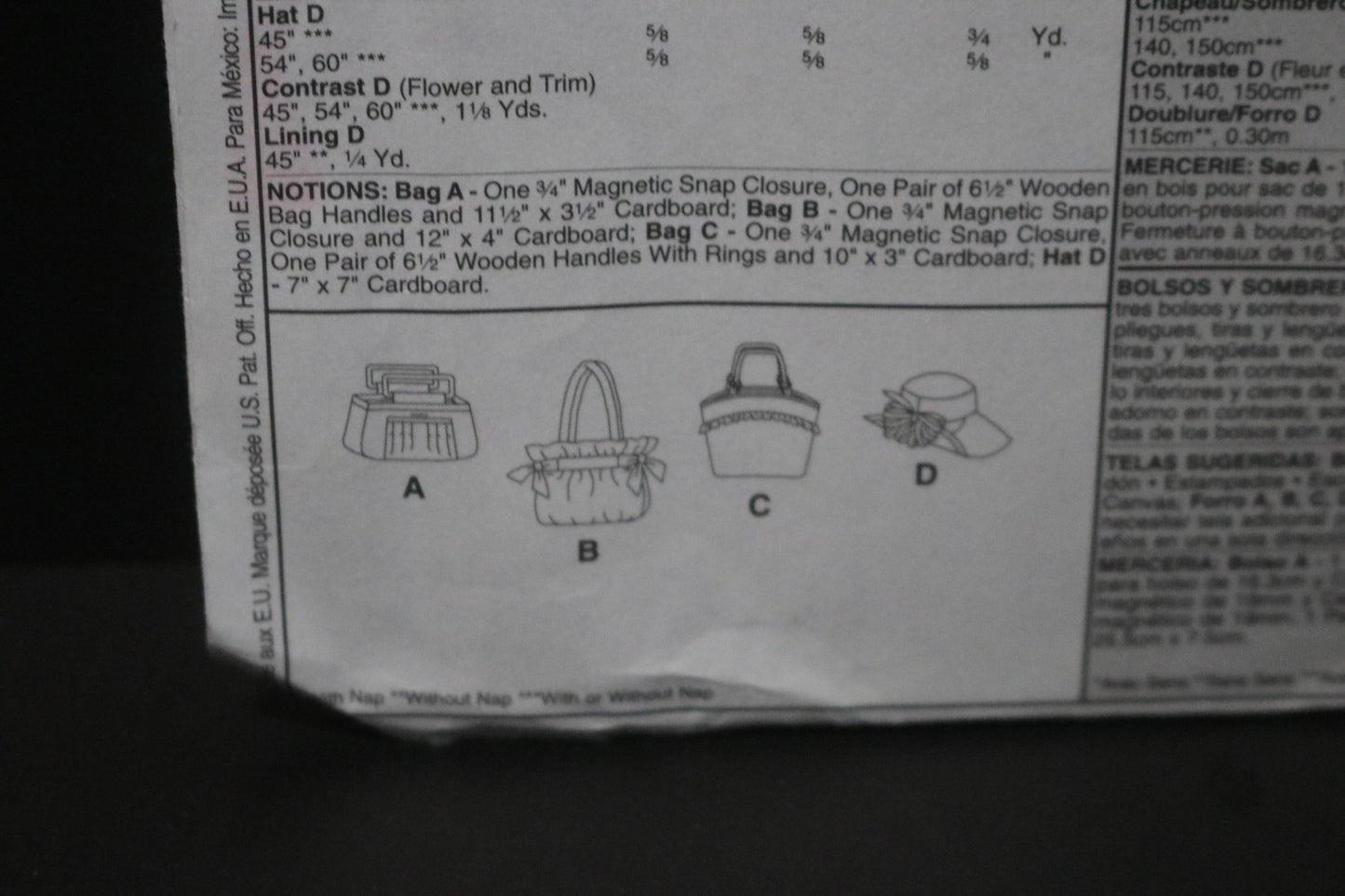 McCalls 5641 Laura Ashley Handbags and Hat Sewing Pattern - UNCUT