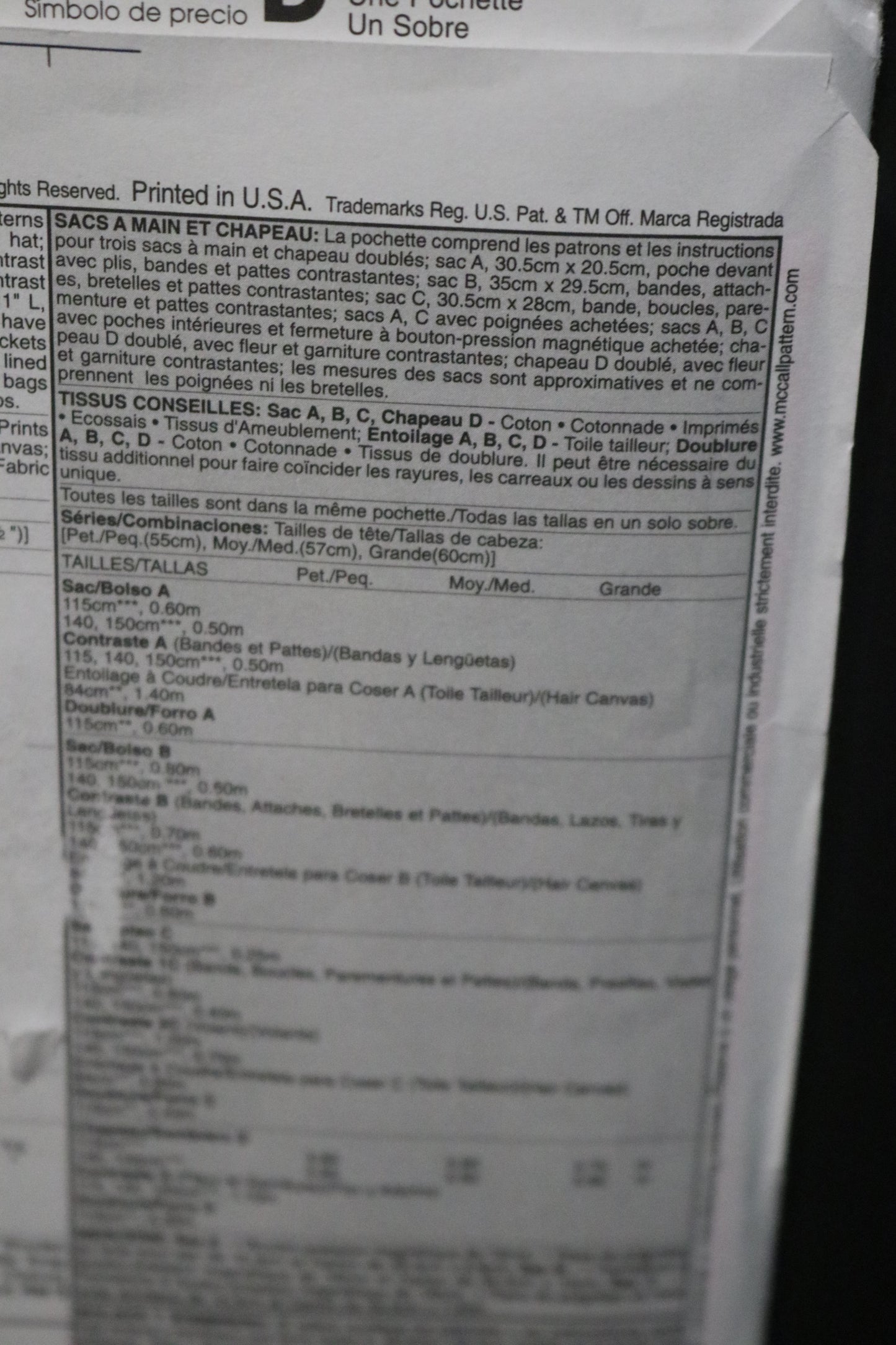 McCalls 5641 Laura Ashley Handbags and Hat Sewing Pattern - UNCUT