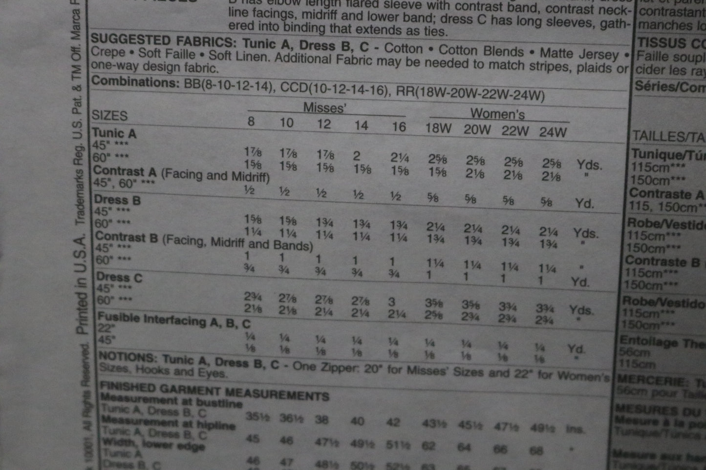 McCalls 5435 Misses Tunic and Dresses Sewing Pattern - UNCUT - Size 10 12 14 16