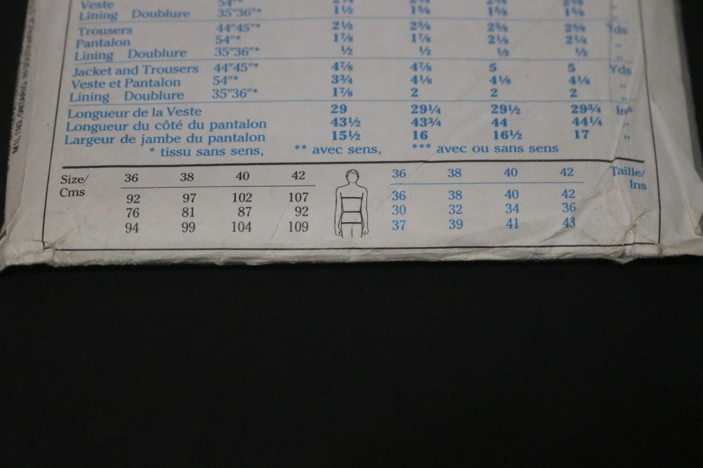 Style 4422 Mens Half Lined Jacket and Trousers Sewing Pattern - UNCUT Size 42