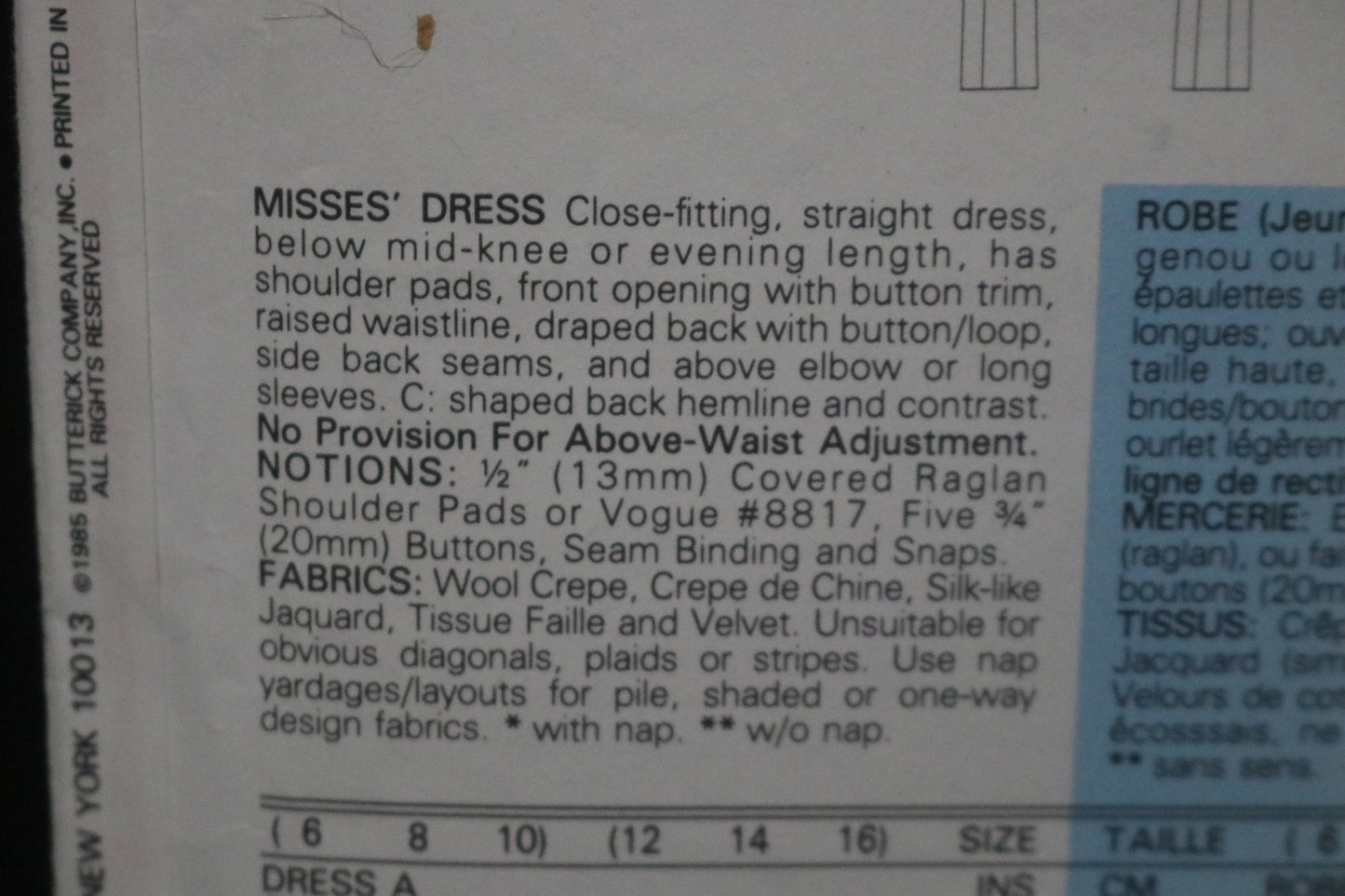 Vogue 9481 Misses Dress Sewing Pattern - UNCUT - Size 6 8 10