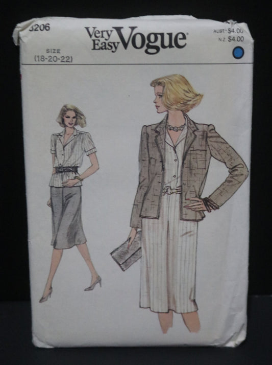 Vogue 8206 Misses Jacket Blouse and Skirt Sewing Pattern - UNCUT - Size 18 20 22