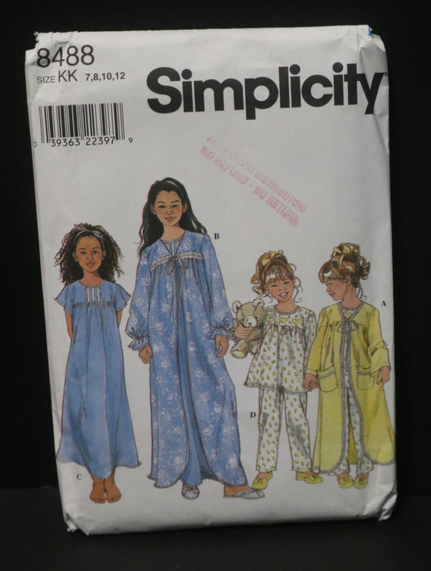 Simplicity 8488 Girls Sleepwear Sewing Pattern UNCUT Size 7 8 10 12