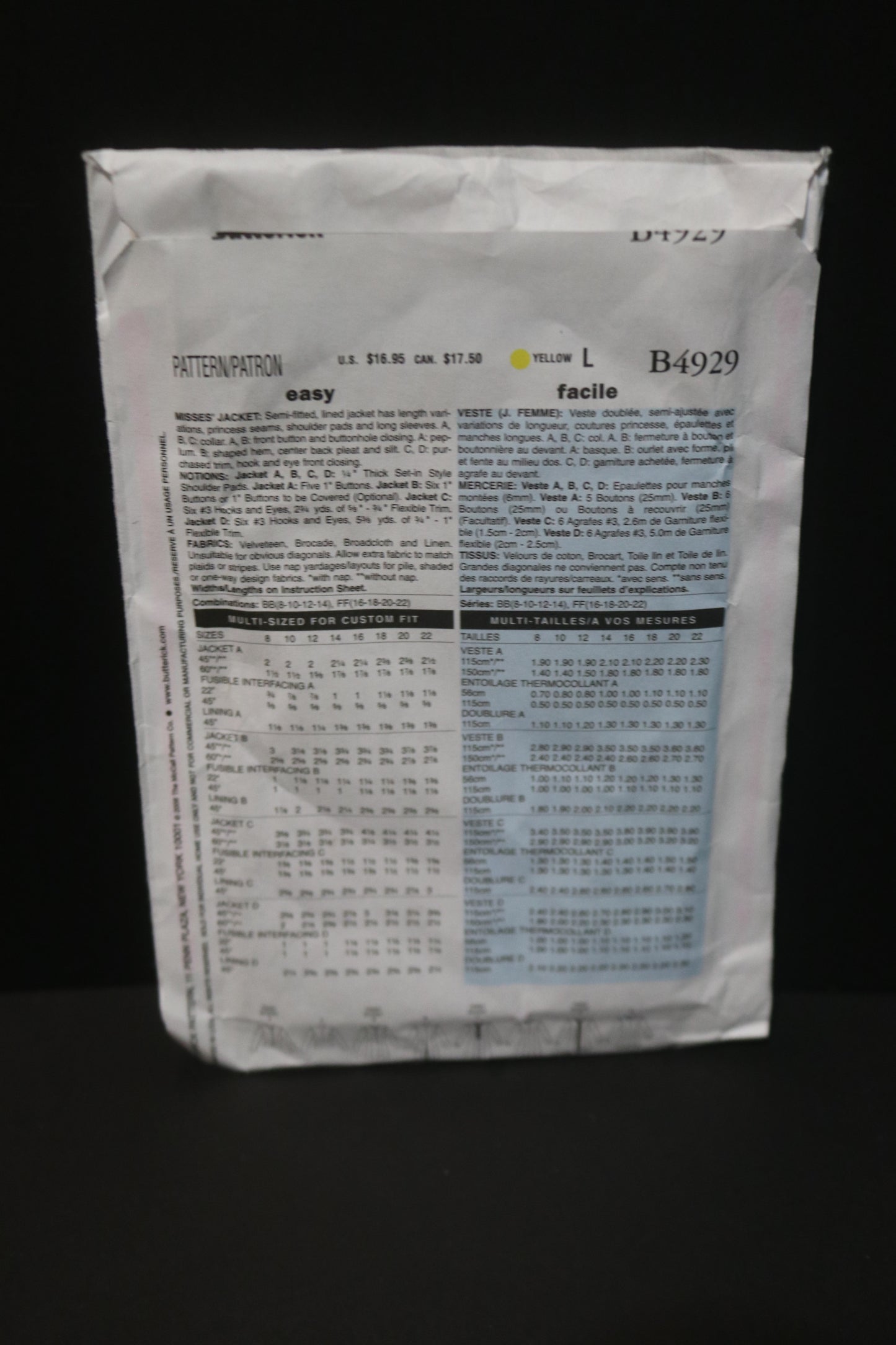 Butterick 4929 Misses Jacket Sewing Pattern UNCUT  Size 8 10 12 14