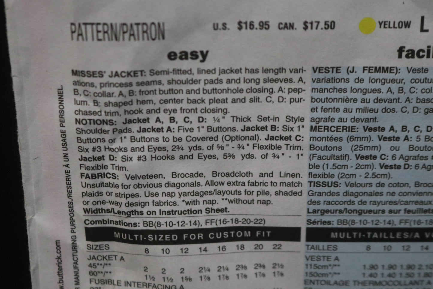 Butterick 4929 Misses Jacket Sewing Pattern UNCUT  Size 8 10 12 14