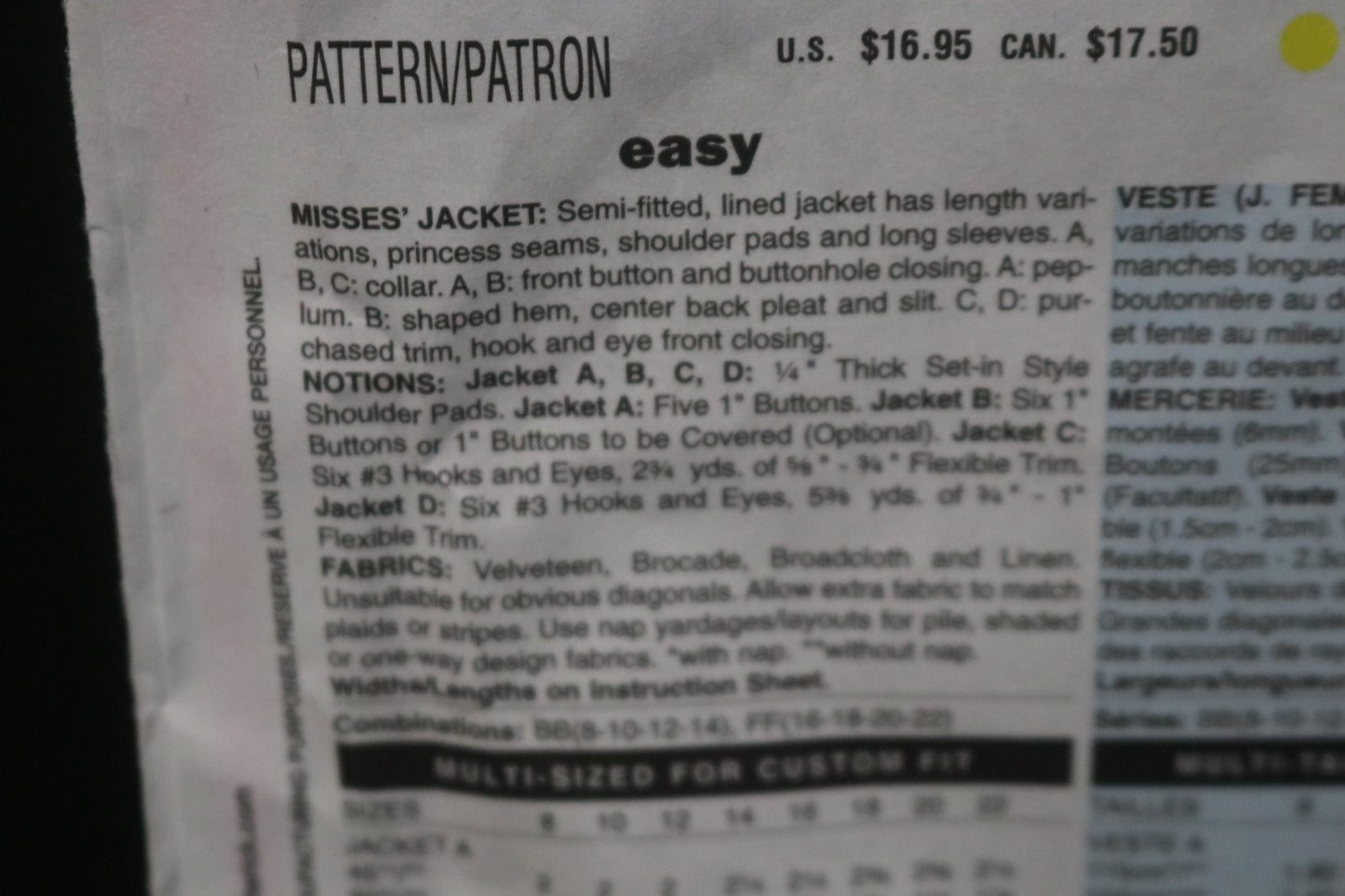 Butterick 4929 Misses Jacket Sewing Pattern UNCUT  Size 8 10 12 14