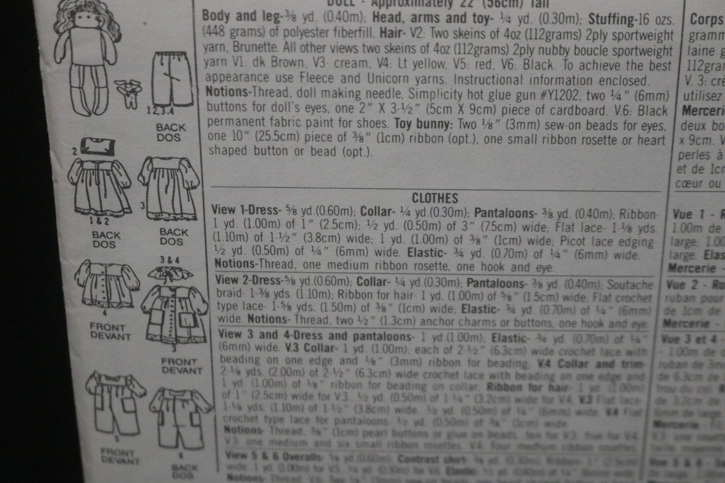 Simplicity 8688 Stuffed Doll and Doll Clothes Sewing Pattern UNCUT