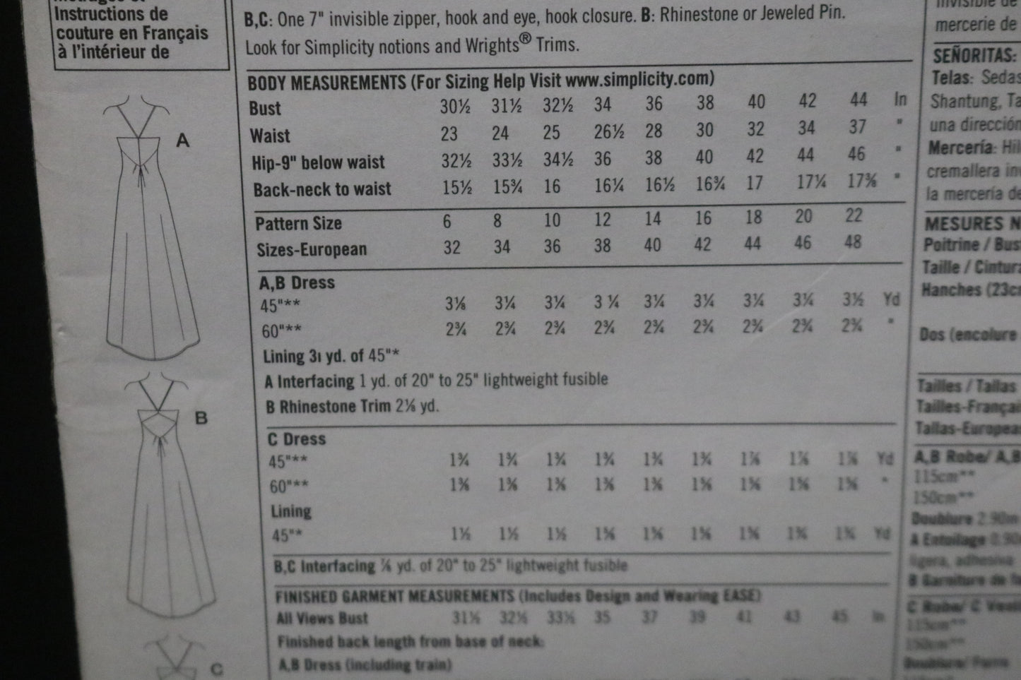 Simplicity 2640 Misses Evening Dress in Two Lengths with Back Variations Sewing Pattern UNCUT Size 14 16 18 20 22