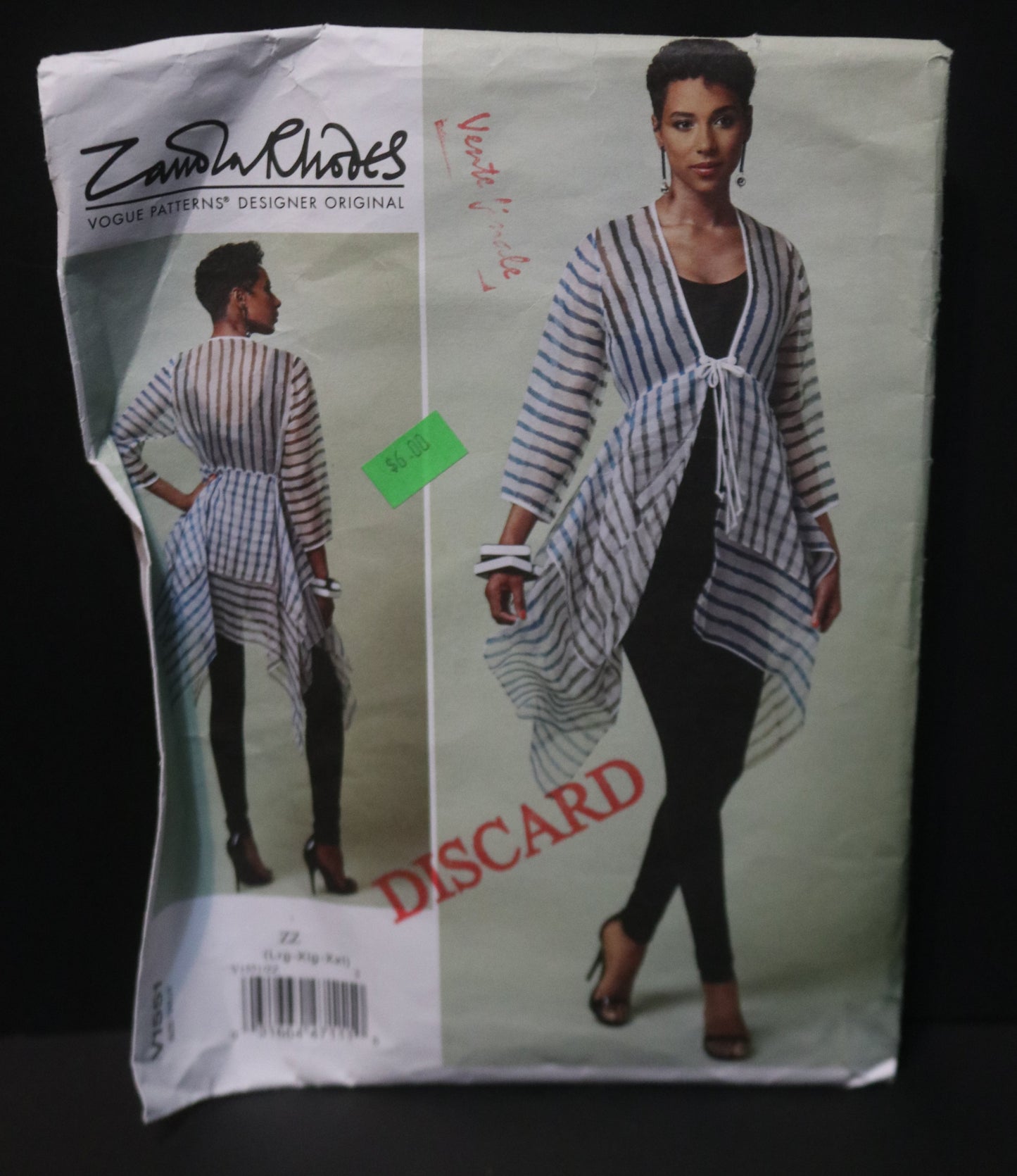 Vogue 1551 Zandra Rhodes Misses Cover Up Sewing Pattern - UNCUT - Size Lrg XLG XXL