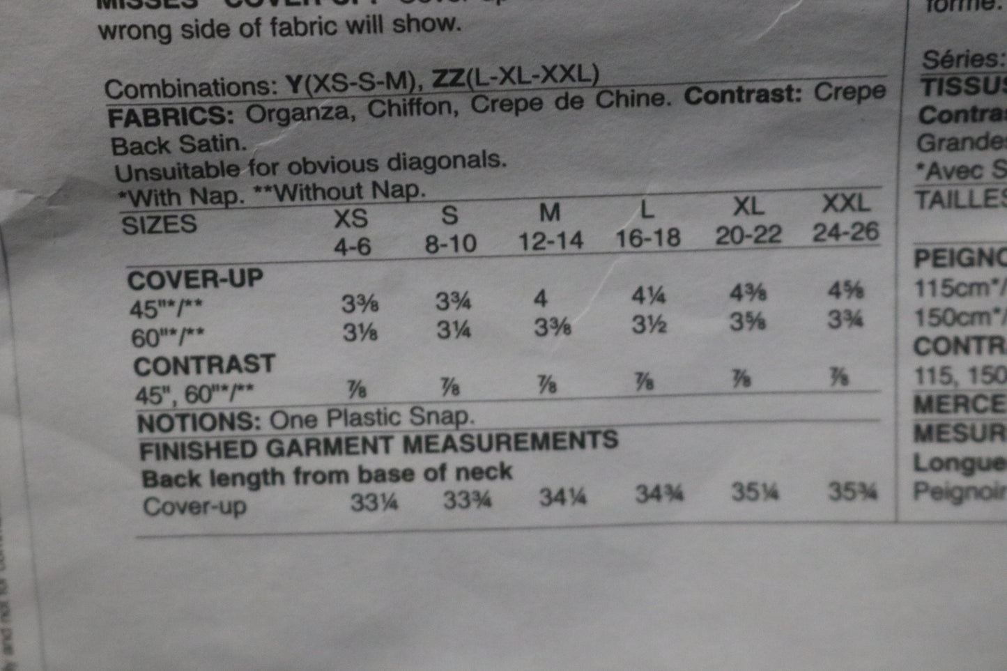Vogue 1551 Zandra Rhodes Misses Cover Up Sewing Pattern - UNCUT - Size Lrg XLG XXL