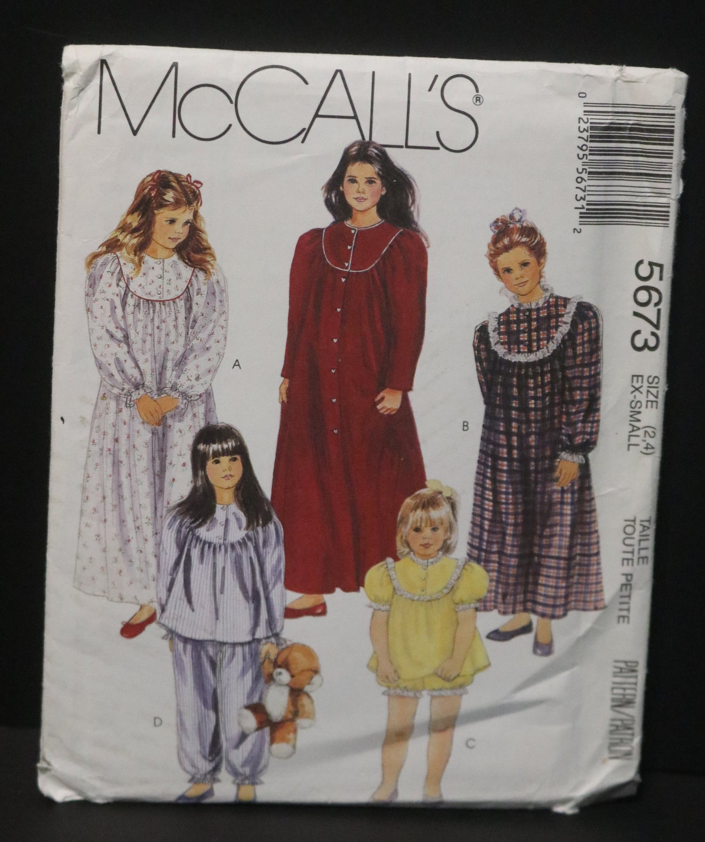 McCalls 5673 Childrens and Girls Sleepwear Sewing Pattern UNCUT Size Ex Small ( 2,4)