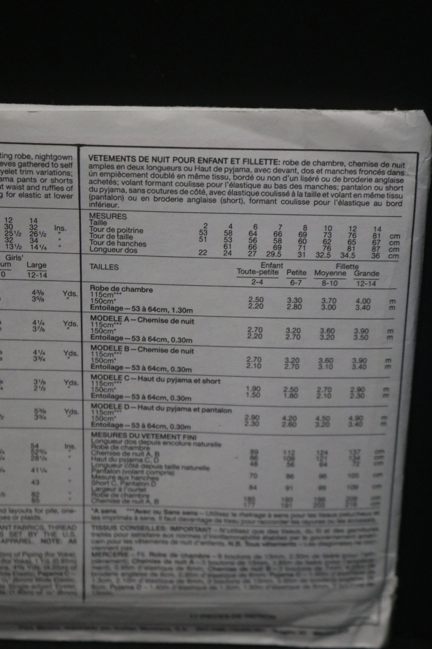 McCalls 5673 Childrens and Girls Sleepwear Sewing Pattern UNCUT Size Ex Small ( 2,4)