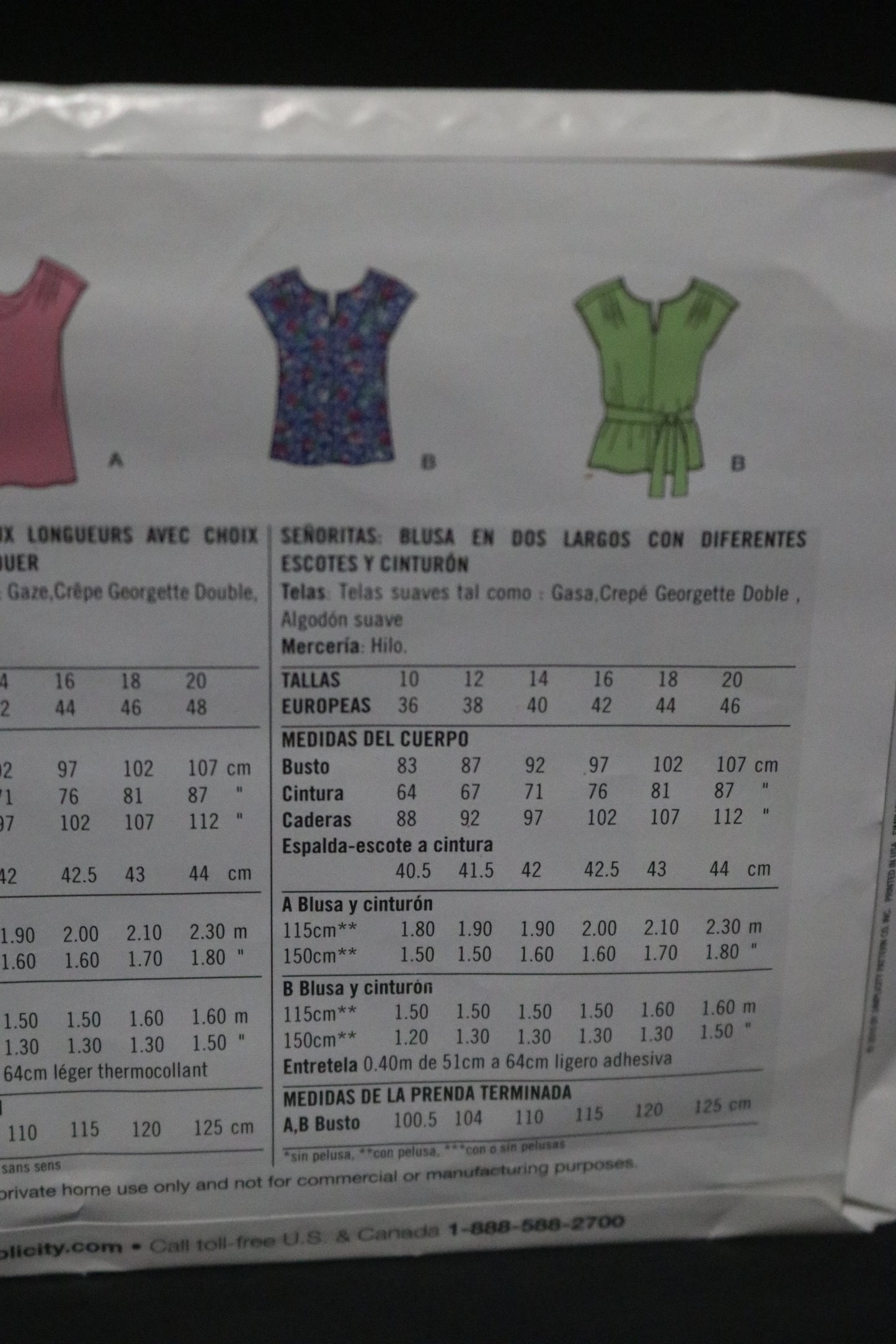Simplicity 2418 Misses Top in two lengths with Neckline Variations and tie belt Sewing Pattern - UNCUT - Size 10 12 14 16 18 20
