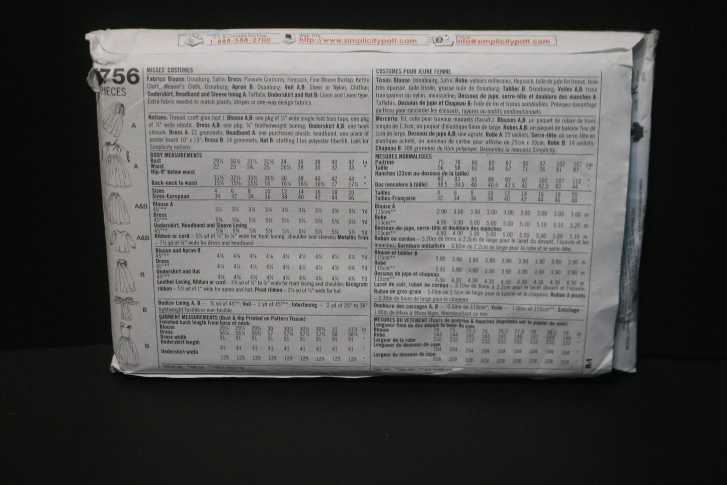 Simplicity 7756  Misses Medieval Costumes Sewing Pattern - UNCUT - Size 16 18 20