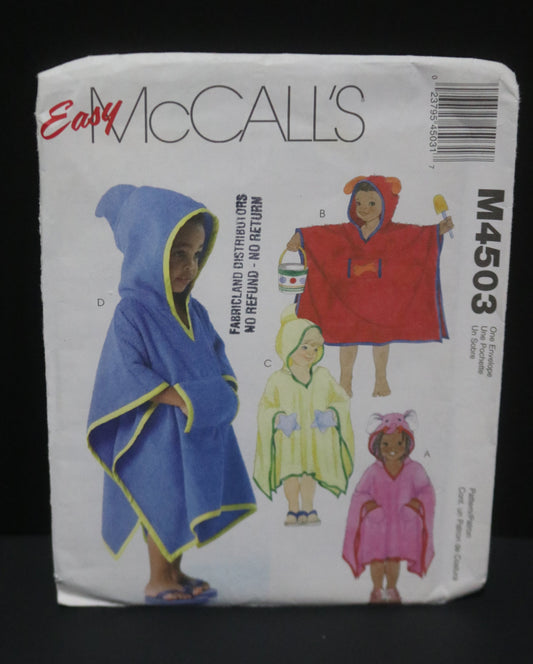 McCalls 4503 Children's Boys and Girls Cover Up Sewing Pattern UNCUT One Size