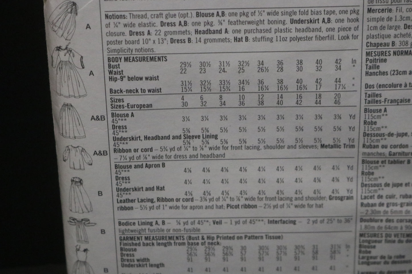 Simplicity 7756  Misses Medieval Costumes Sewing Pattern - UNCUT - Size 16 18 20