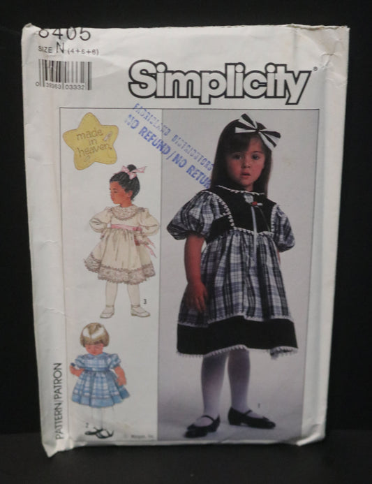 Simplicity 8405 Girls and Childs Dress and Lined Vest Sewing Pattern - UNCUT - Size 4 5 6