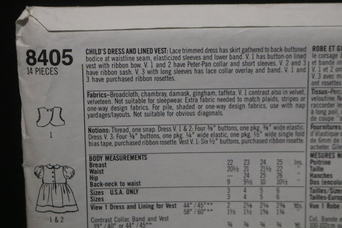Simplicity 8405 Girls and Childs Dress and Lined Vest Sewing Pattern - UNCUT - Size 4 5 6