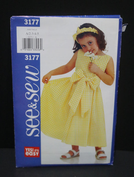 See and Sew 3177 Girls Dress and Headband Sewing Pattern - UNCUT Size 2 3 4 5