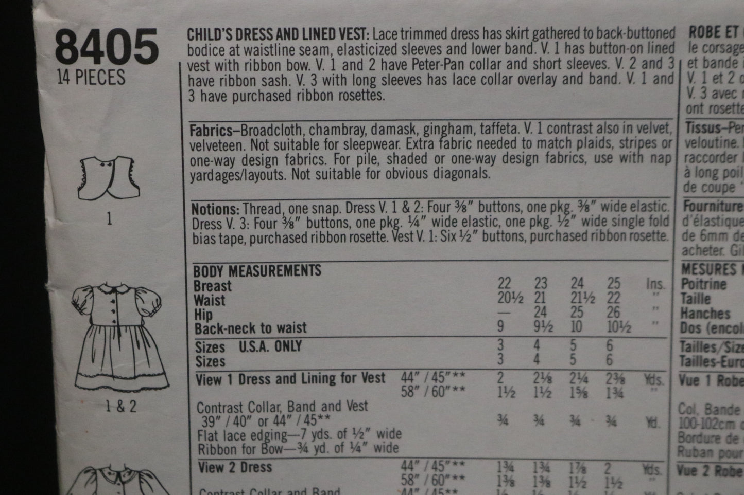 Simplicity 8405 Girls and Childs Dress and Lined Vest Sewing Pattern - UNCUT - Size 4 5 6