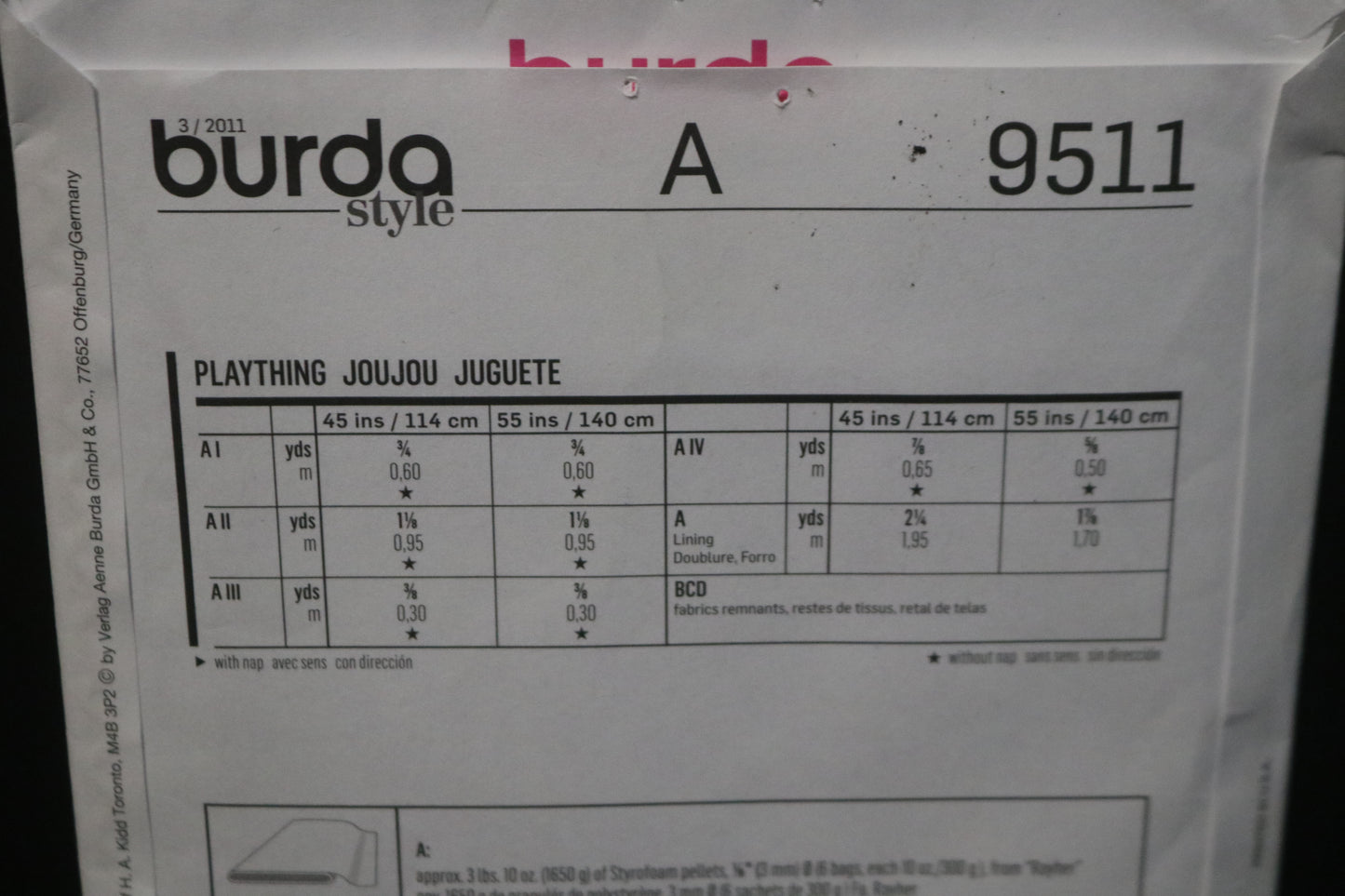 Burda 9511  Soft Toys Playthings Blocks Sewing Pattern UNCUT