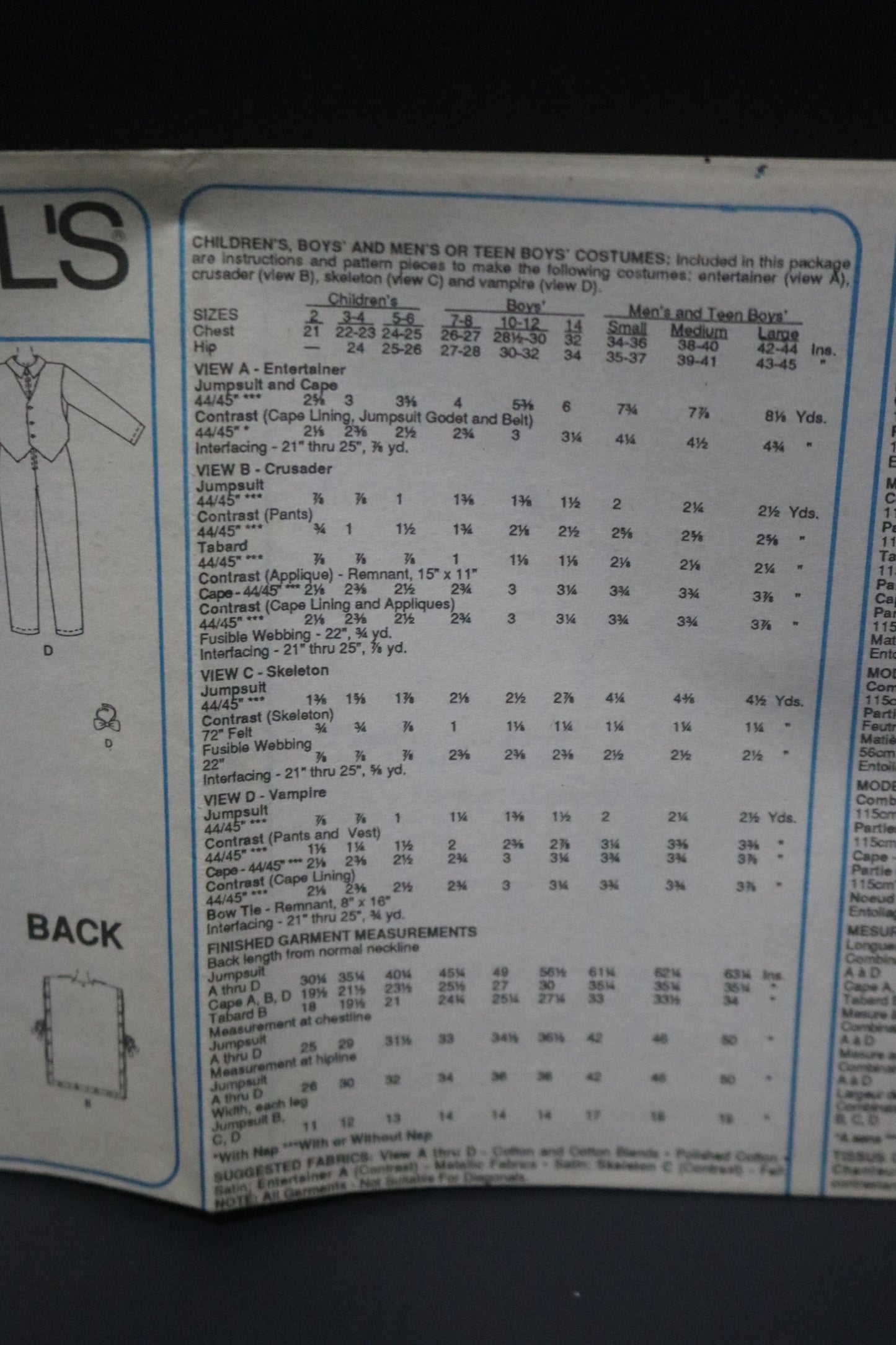 McCalls 7282 Childrens Boys Elvis Muskateer Costume Sewing Pattern UNCUT Size 3 , 4