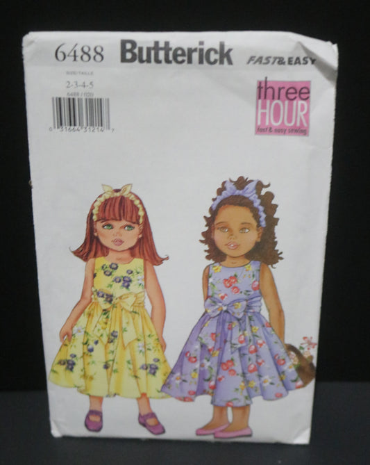 Butterick 6488 Childrens / Girls Dress and Headband Sewing Pattern - UNCUT Size 2 3 4 5