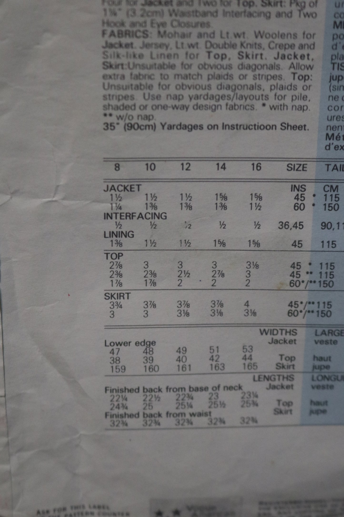 Vogue 1985 ADRI Misses Jacket Top and Skirt Sewing Pattern - UNCUT - Size 14