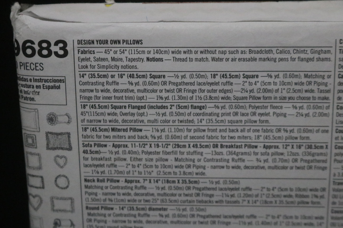 Simplicity 9683 Design Your Own Pillows Sewing Pattern - UNCUT