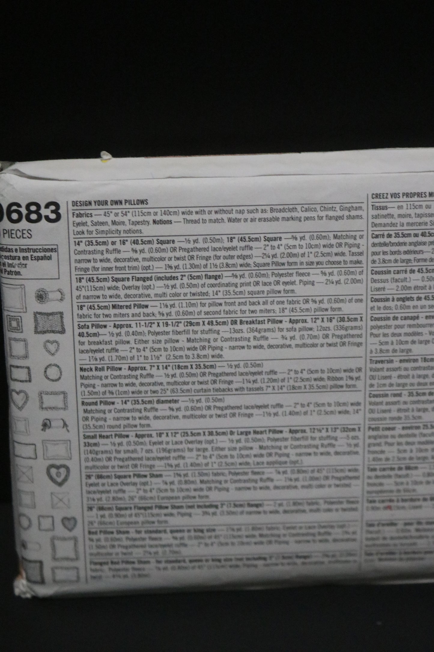 Simplicity 9683 Design Your Own Pillows Sewing Pattern - UNCUT