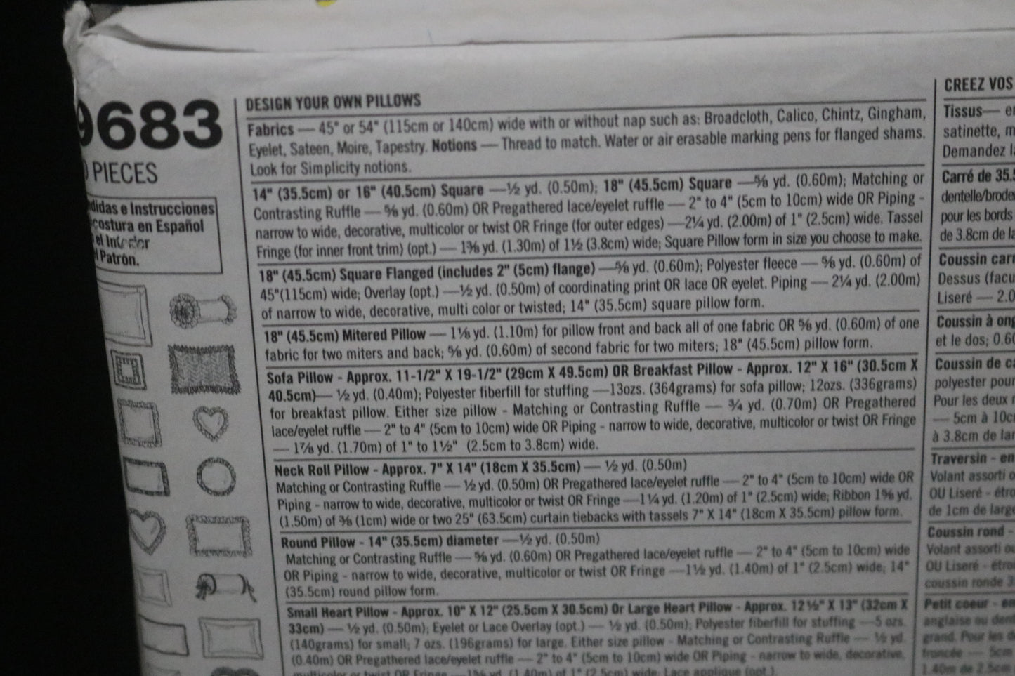 Simplicity 9683 Design Your Own Pillows Sewing Pattern - UNCUT