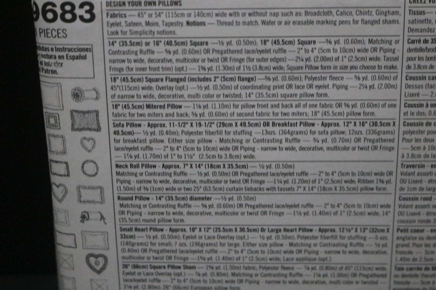 Simplicity 9683 Design Your Own Pillows Sewing Pattern - UNCUT