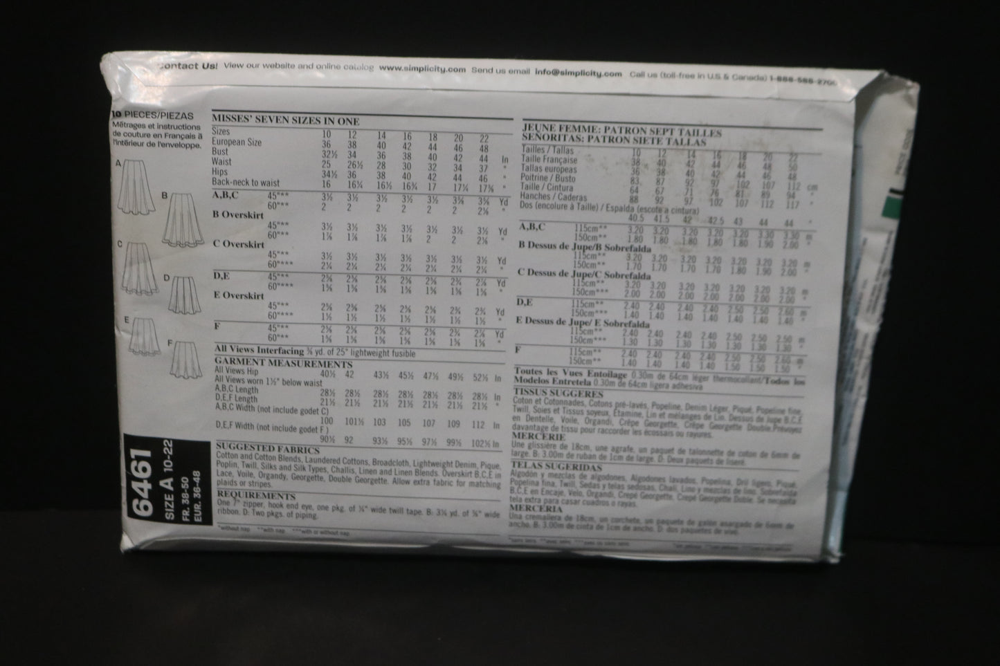 New Look 6461 Misses Skirt Sewing Pattern - UNCUT - Size 10 - 22