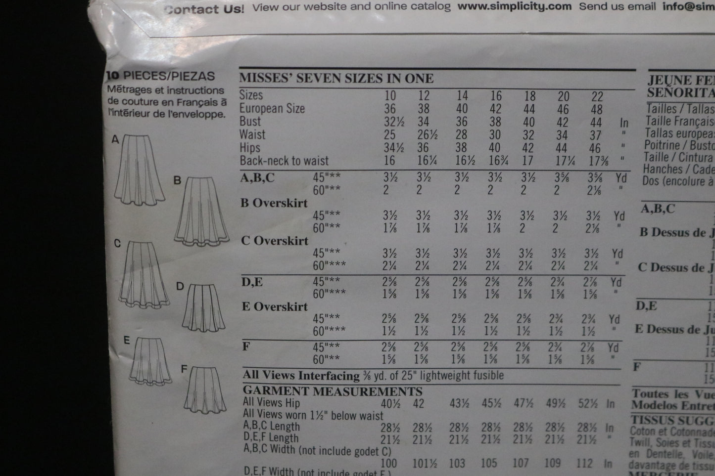 New Look 6461 Misses Skirt Sewing Pattern - UNCUT - Size 10 - 22