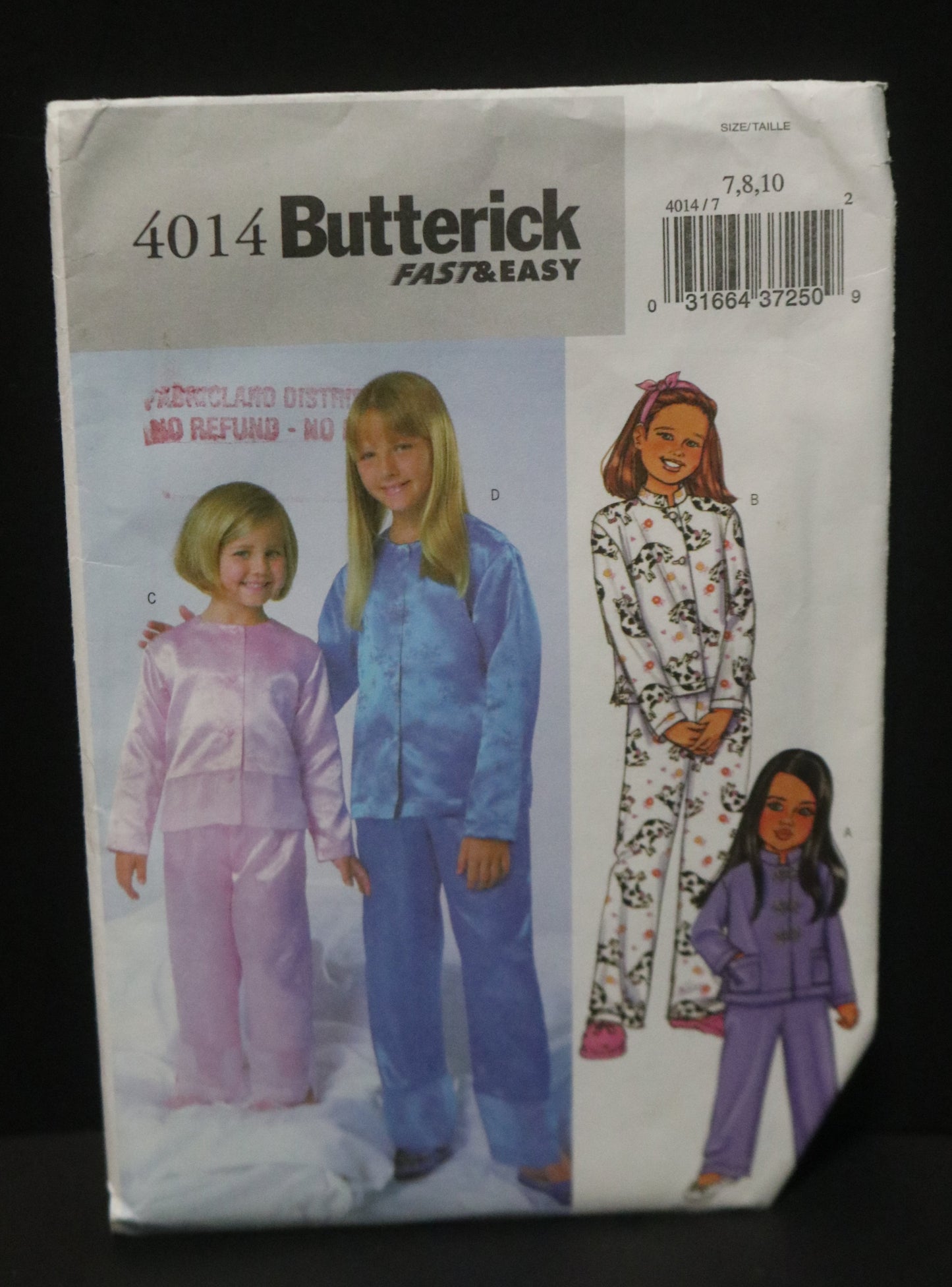 Butterick 4014 Girls Pajama Top and Pants Sewing Pattern - UNCUT - Size 7 8 10