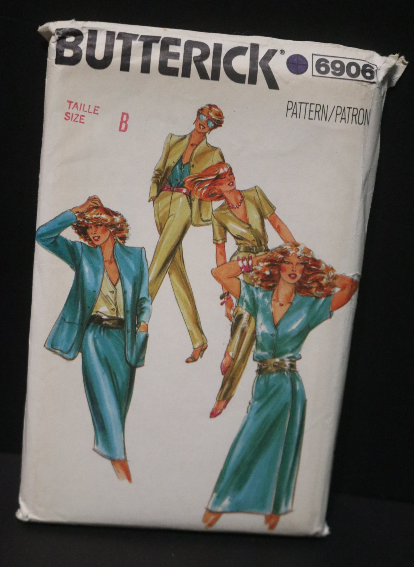 Butterick pattern packaging with illustrations of women's dresses 