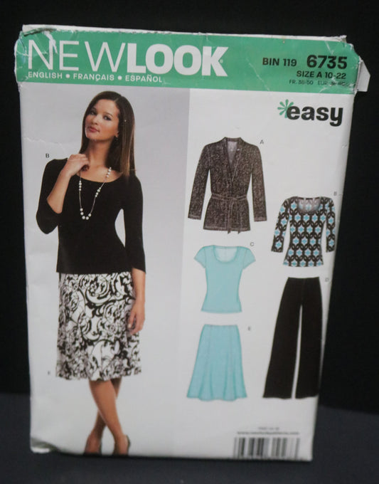 New look 6735 Easy Knit Cardigan, Tops, Pants and Skirt Sewing Pattern - UNCUT - Size 10- 22