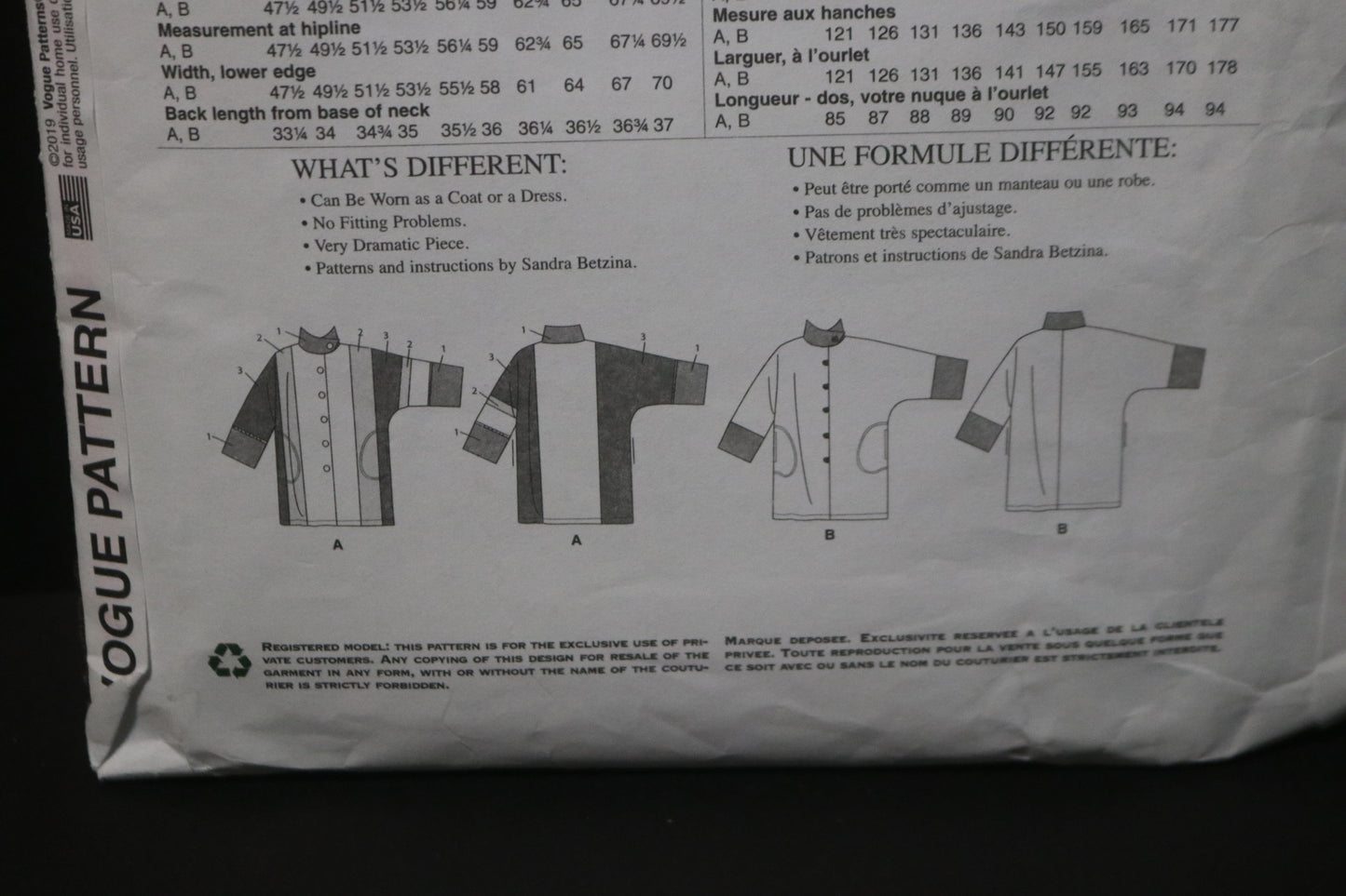 Vogue 1621 Sandra Betzina Misses Coat Sewing Pattern - UNCUT - Size A B C D E F G H I J
