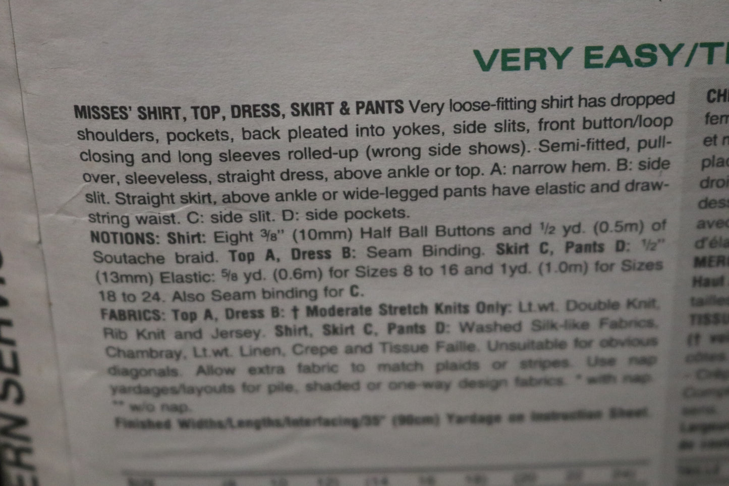 Vogue 1342 Misses Shirt Top Dress and Pants Sewing Pattern - UNCUT - Size 20 22 24