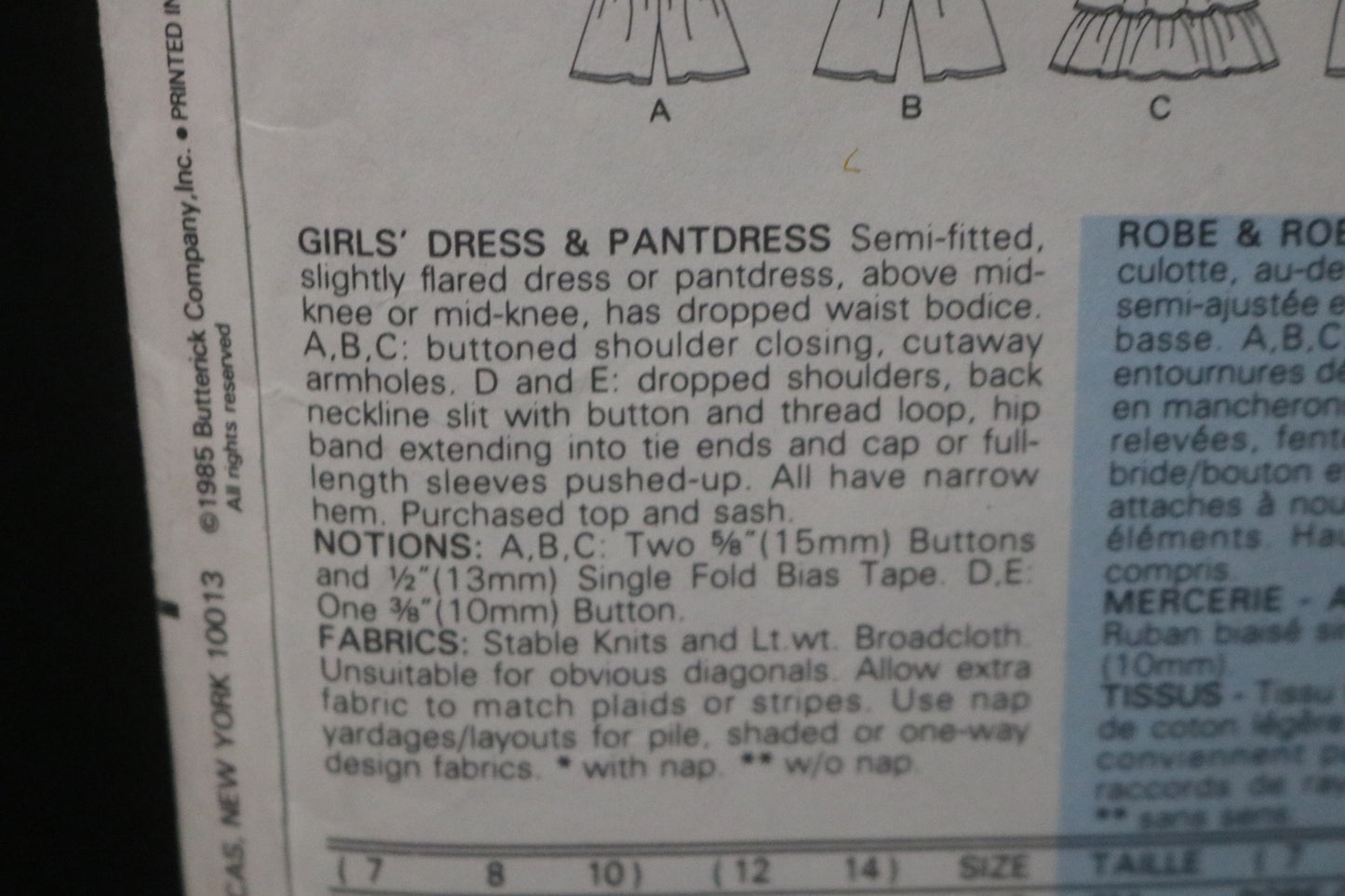 Butterick 3310 Girls Dress and Pantdress Sewing Pattern - UNCUT Size 12 -14
