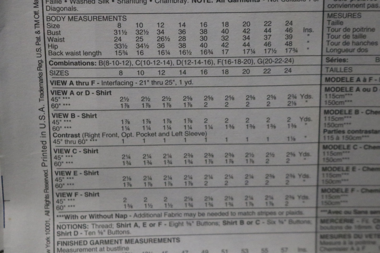 McCalls 8620 Misses Shirts Sewing Pattern UNCUT - Size 8 10 12