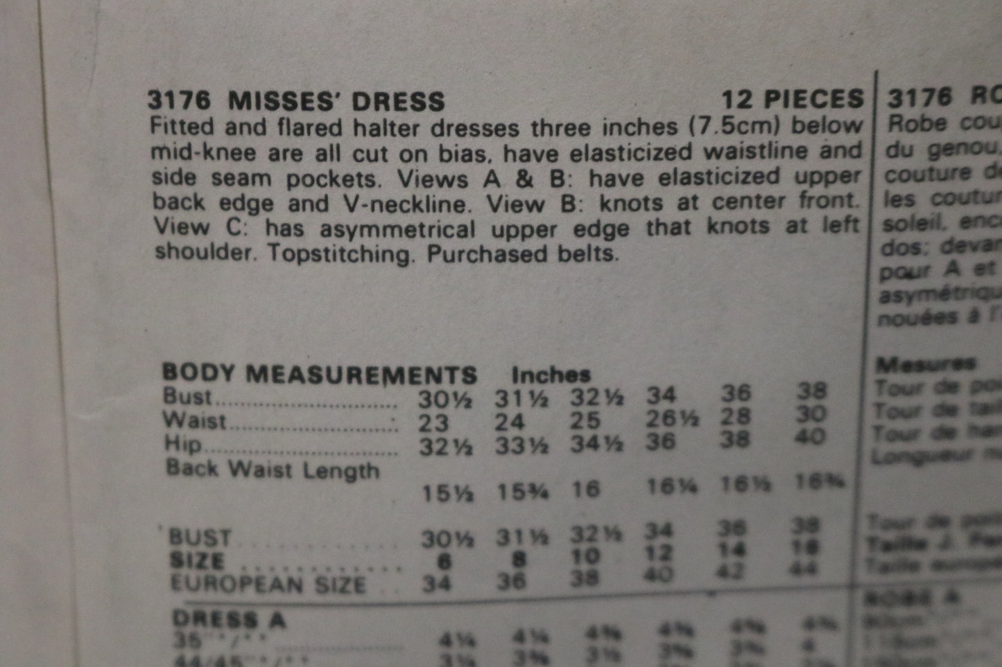 Butterick 3176 Misses Dress Sewing Pattern UNCUT Size 12