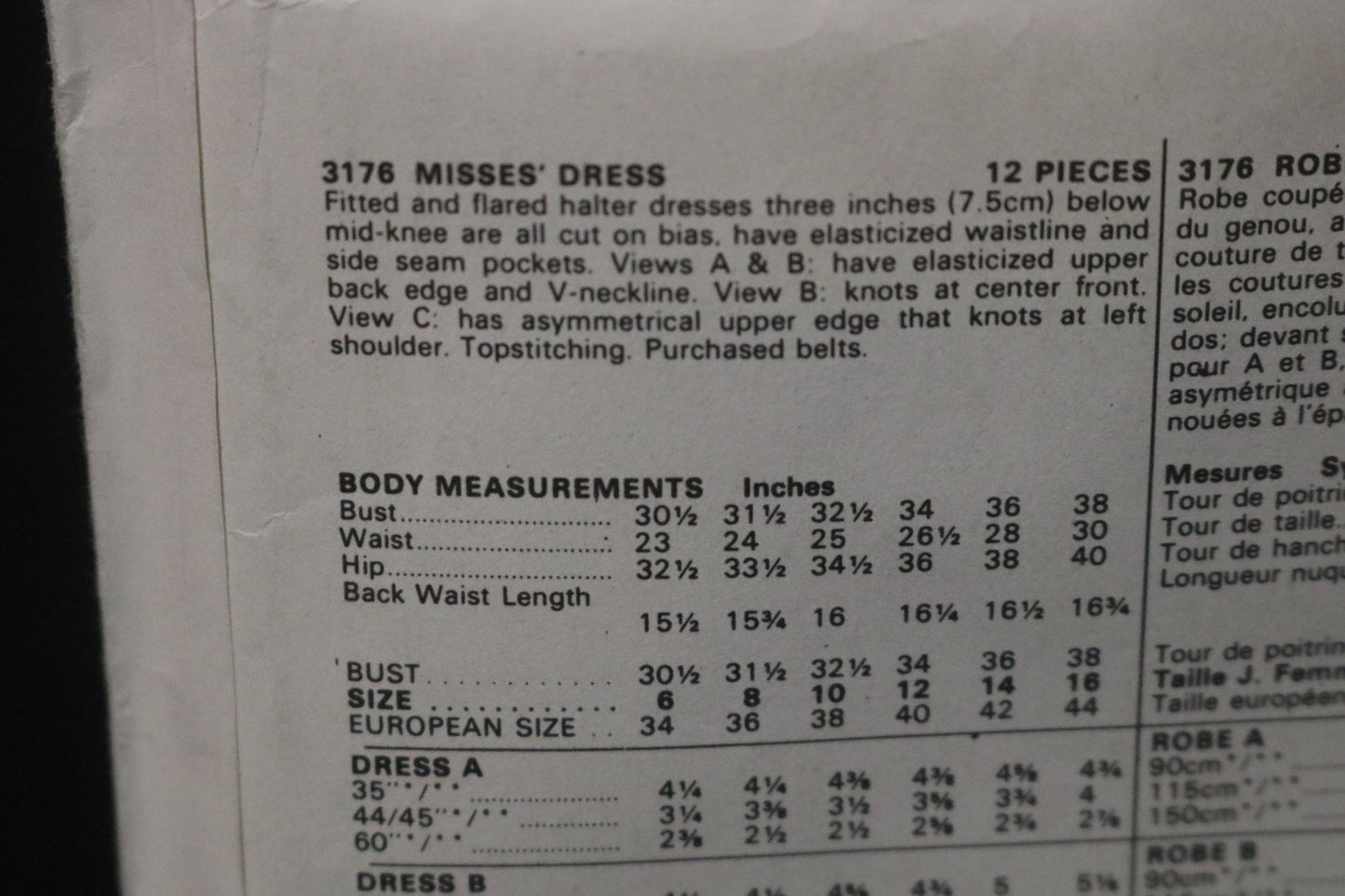 Butterick 3176 Misses Dress Sewing Pattern UNCUT Size 12
