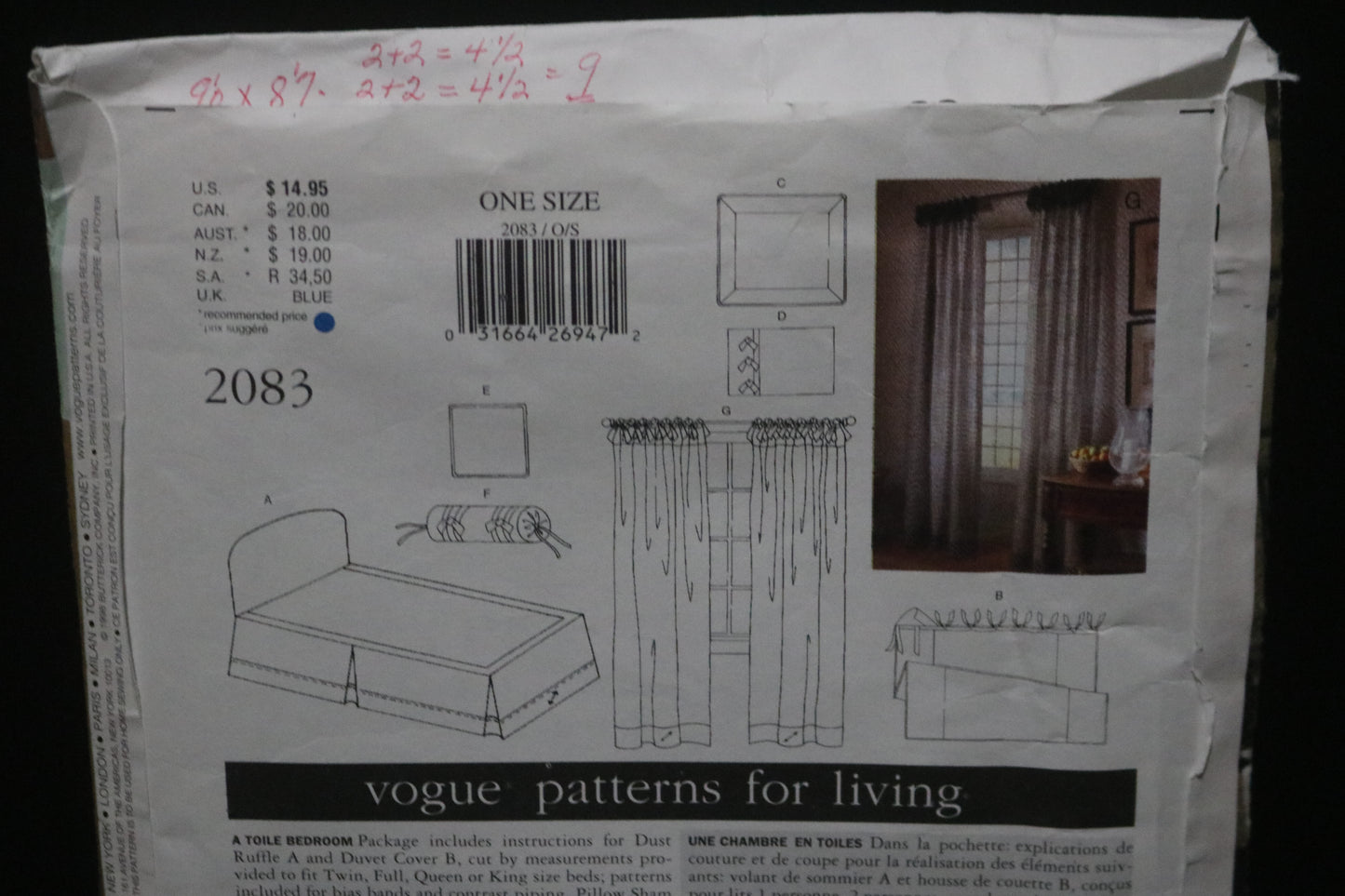 Vogue 2083 Patterns for living A Toile Bedroom Sewing Pattern - UNCUT