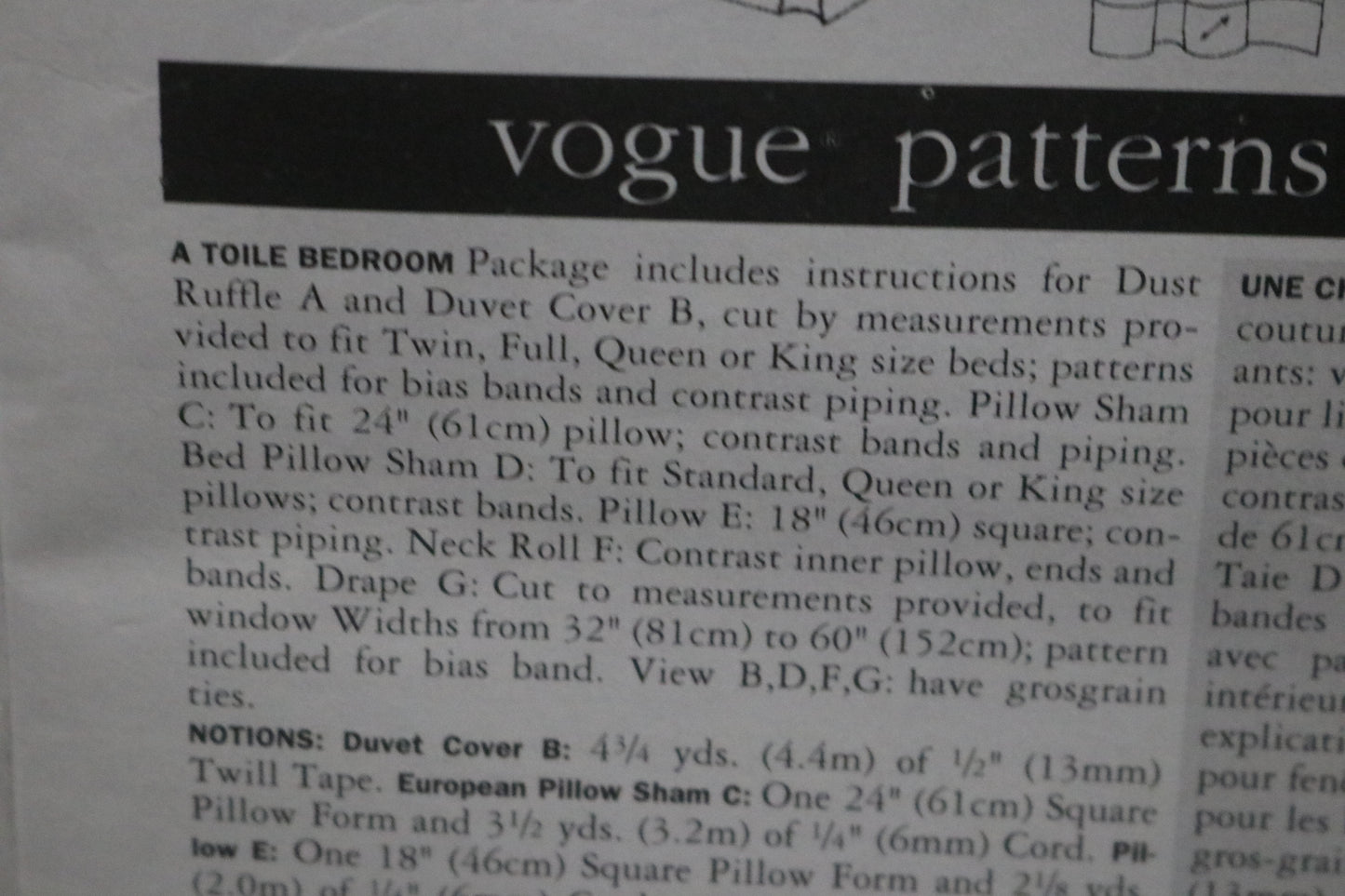 Vogue 2083 Patterns for living A Toile Bedroom Sewing Pattern - UNCUT