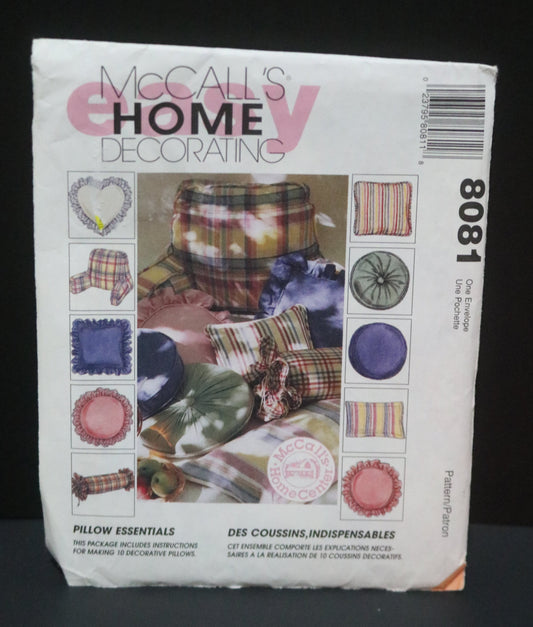 McCalls 8081 Pillow Essentials Sewing Pattern - UNCUT