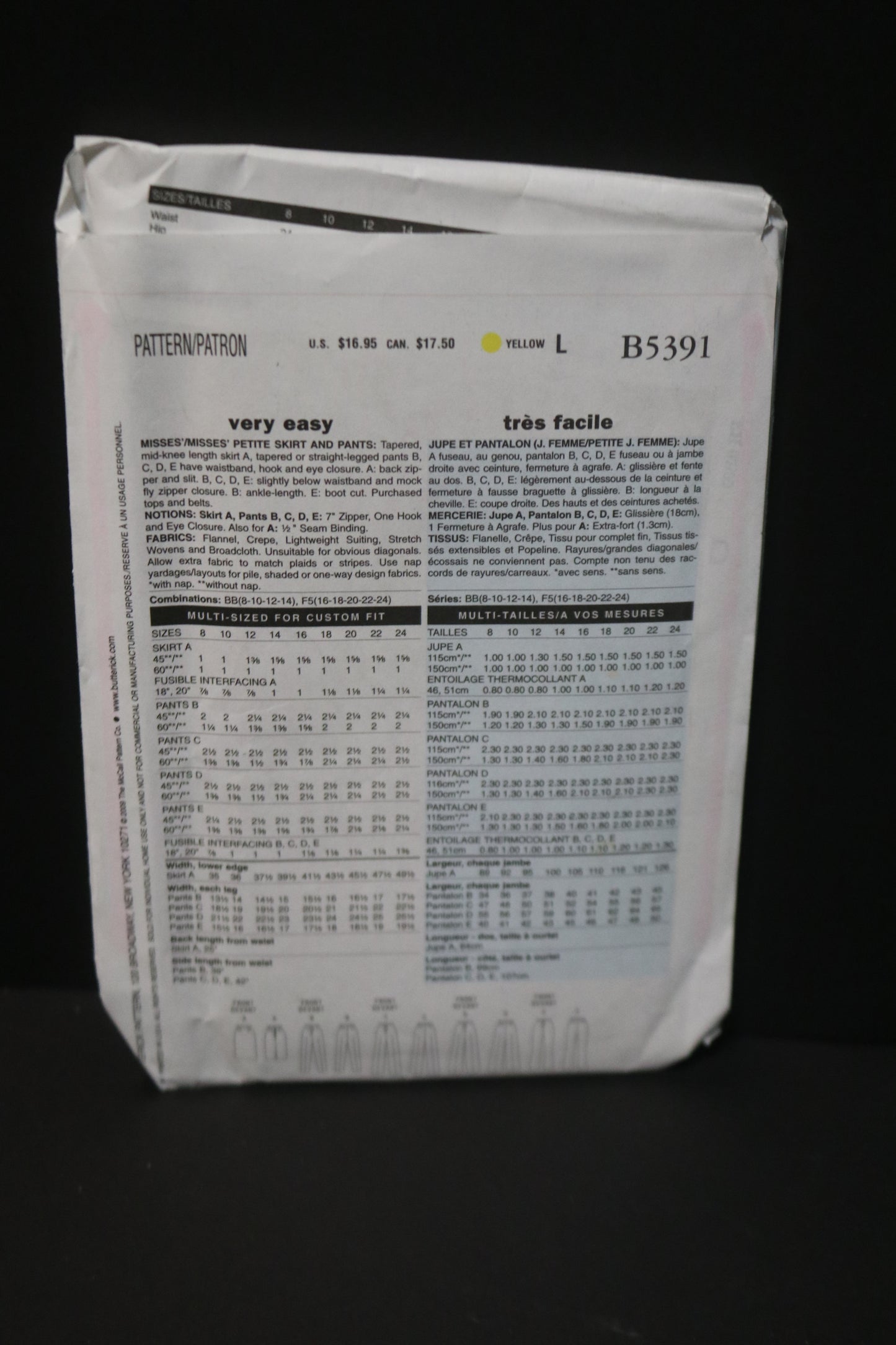 Butterick 5391 Misses / Misses Petite Skirt and Pants Sewing Pattern - UNCUT - Size 8 10 12 14