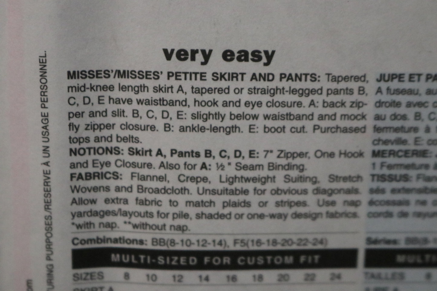 Butterick 5391 Misses / Misses Petite Skirt and Pants Sewing Pattern - UNCUT - Size 8 10 12 14